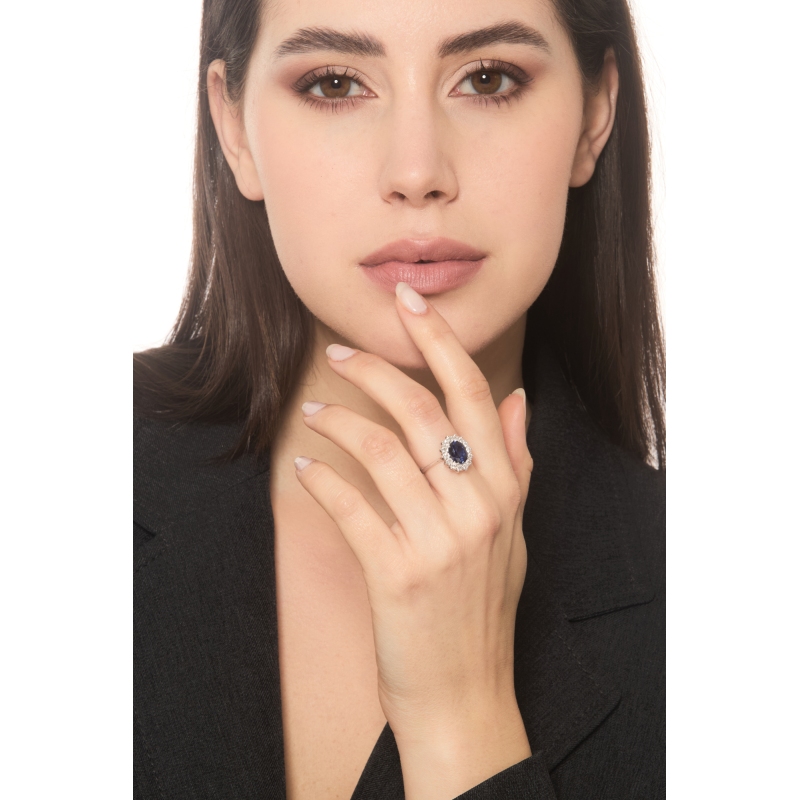 Kate Verlobungsring Weißgold 18K mit blauem Saphir und Diamanten