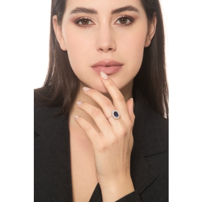 Kate Verlobungsring Weißgold 18K mit blauem Saphir und Diamanten