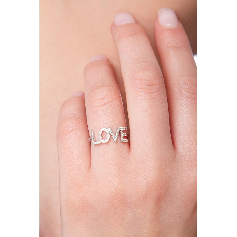 Weißgold Ring Schriftzug LOVE Diamanten