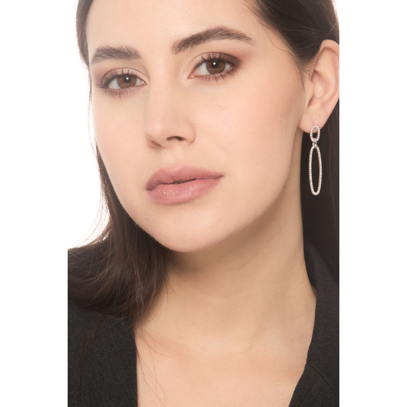 Weißgold 18K Ohrhänger mit zwei Ovalen aus Diamanten