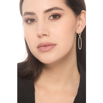 Weißgold 18K Ohrhänger mit zwei Ovalen aus Diamanten