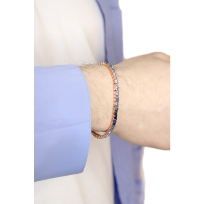Tennisarmband aus Roségold 18K mit blauen Saphiren 