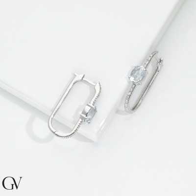 Ovale Ohrringe mit Aquamarin und Diamanten aus 750er Weißgold