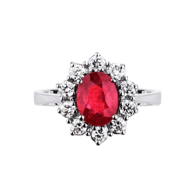 Rubin Halo Ring Weißgold mit Diamanten