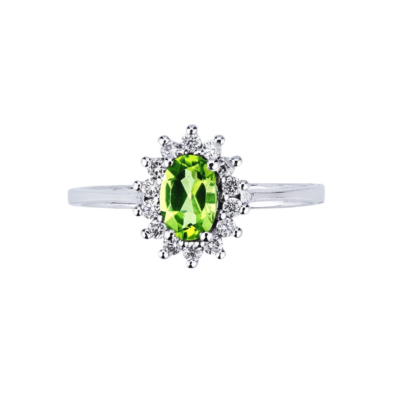 Peridot Halo Ring mit Diamanten Weißgold 18k