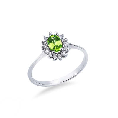 Peridot Halo Ring mit Diamanten Weißgold 18k