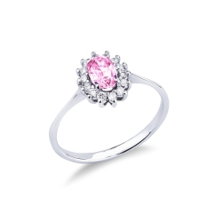 18k Weißgold Halo Ring mit rosa Saphir und Brillanten 