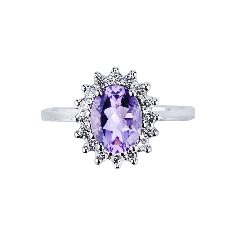 Amethyst Damenring 18K Weißgold mit Diamanten
