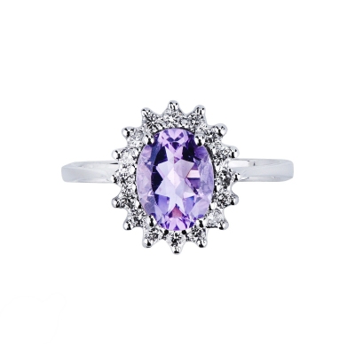 Amethyst Damenring 18K Weißgold mit Diamanten