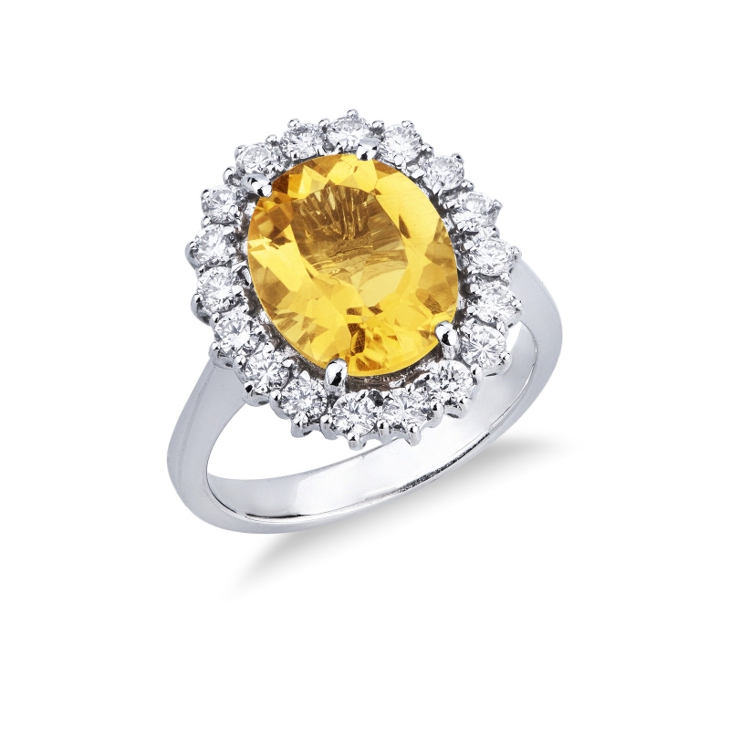 Halo Ring mit Citrin und Diamanten Weißgold