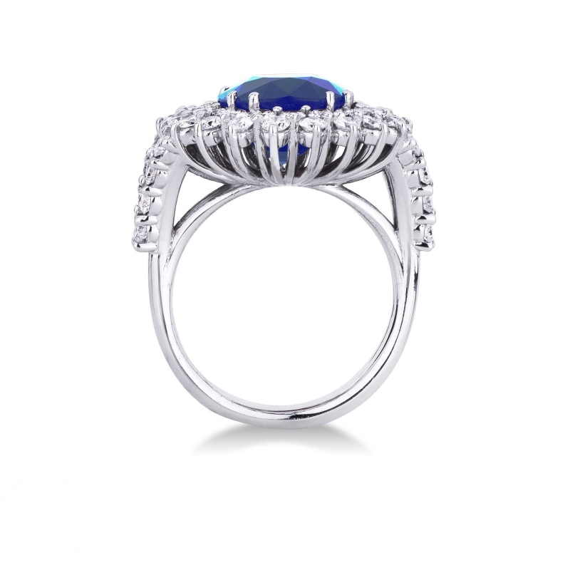 Blauer Saphir Halo Ring Weißgold mit Diamanten