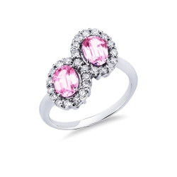 Weißgold Ring mit zwei rosa Saphiren und Diamanten