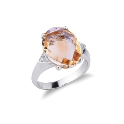 Ausgefallener Citrin Ring mit Diamanten 750er Weißgold