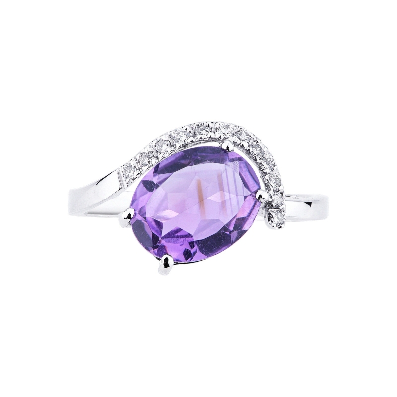 Weißgold 750 Amethyst Ring mit Diamanten 