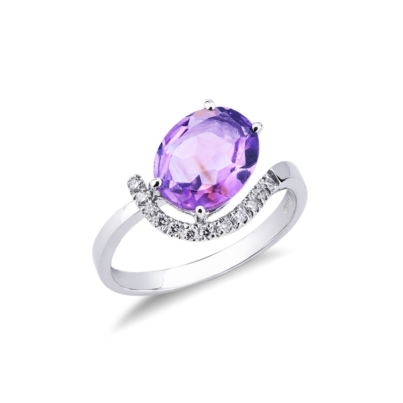Weißgold 750 Amethyst Ring mit Diamanten 