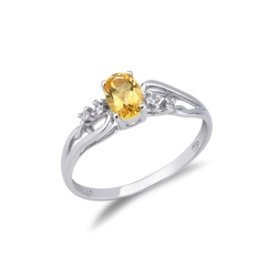 Citrin Damenring Weißgold 18k mit Diamanten 