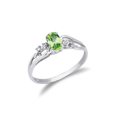 Weißgold Ring mit Peridot-Stein und Brillanten