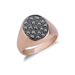 Siegelring Damen schwarzen Diamanten Roségold 18K