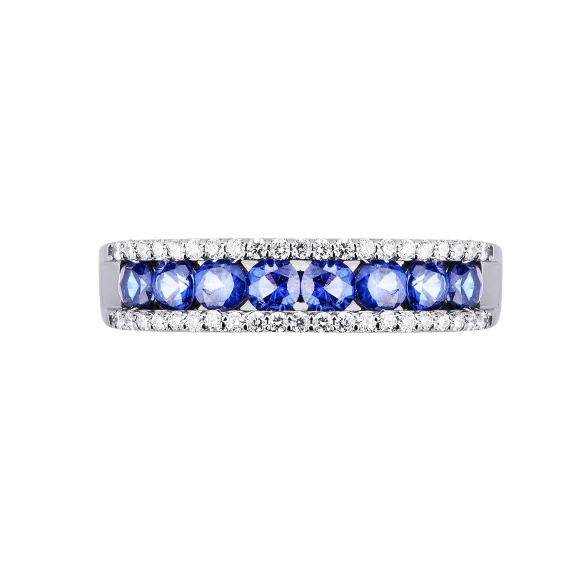 Weißgold 750 halb Memoire Ring mit blauen Saphiren und Diamanten 
