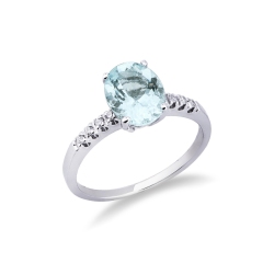 Weißgold Ring Damen mit Diamanten und Aquamarin