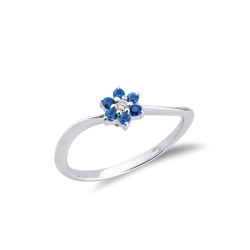 Weißgoldring mit Blume aus Diamanten und Saphiren