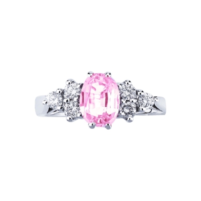 Weißgold 750 Saphir rosa Ring mit Diamanten 