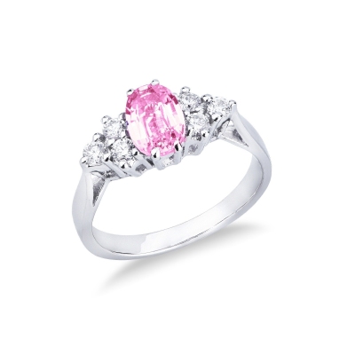 Weißgold 750 Saphir rosa Ring mit Diamanten 