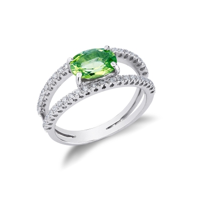 Peridot Diamanten Weißgoldring 750 Damen 