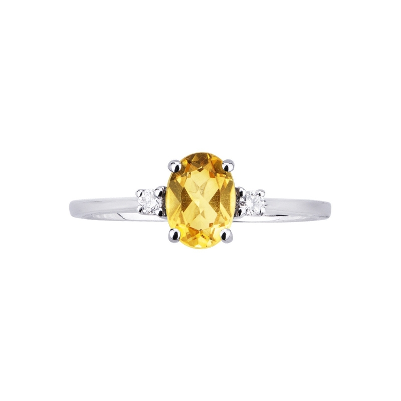 Ring aus 18k Weißgold mit ovalem Citrin und Diamanten 