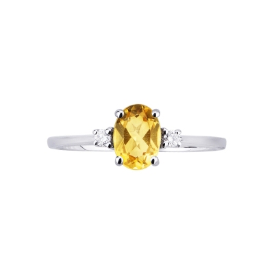 Ring aus 18k Weißgold mit ovalem Citrin und Diamanten 