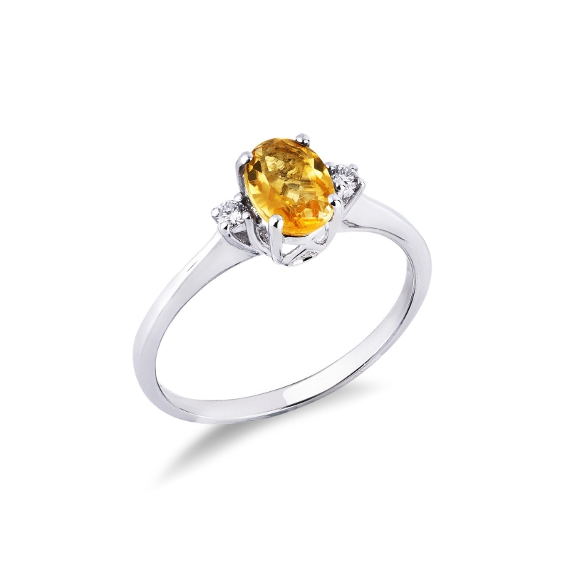 Ring aus 18k Weißgold mit ovalem Citrin und Diamanten 