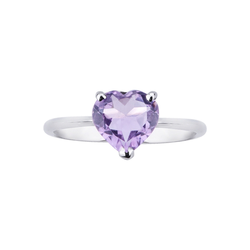 Herzring mit Amethyst aus Weißgold 18K