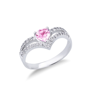 Weissgold 750 Herz rosa Saphir Ring mit Diamanten