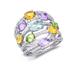 Weißgold Ring mit Aquamarin, Peridot, Citrin, Amethyst