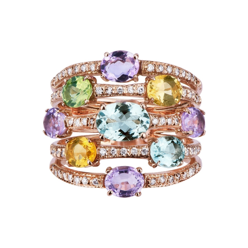 Goldring mit Edelsteinen 18K Roségold Rainbow Kollektion