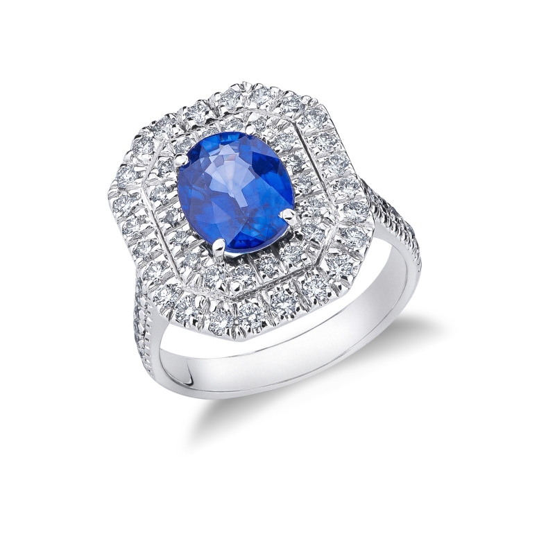 Blauer Saphir Ring mit Brillanten 750er Weißgold