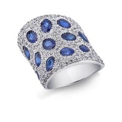 Diamant Pavè Fassung Ring 18k Weißgold mit blauen Saphiren