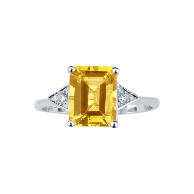 Weißgold Ring Damen mit Diamanten und Citrin