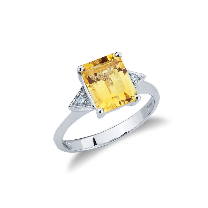 Weißgold Ring Damen mit Diamanten und Citrin