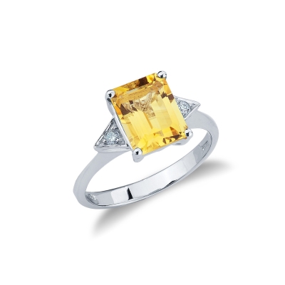 Weißgold Ring Damen mit Diamanten und Citrin