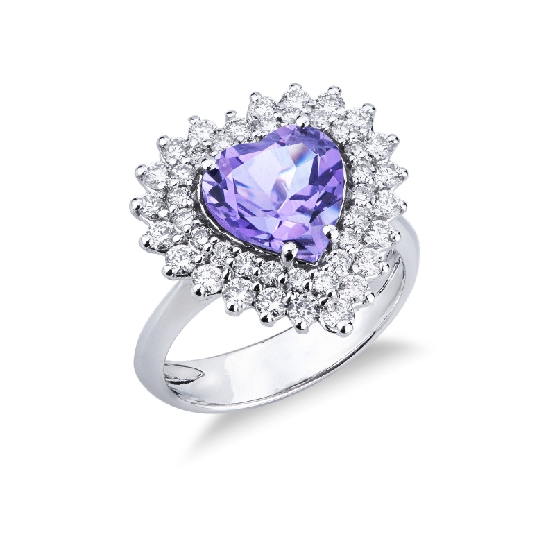 Amethyst Ring Weißgold 750 mit Diamanten 