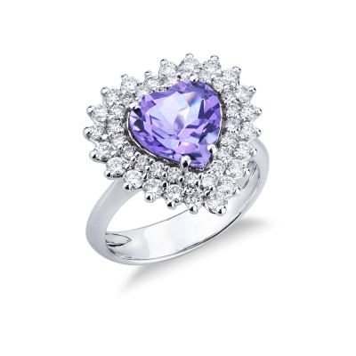 Amethyst Ring Weißgold 750 mit Diamanten 