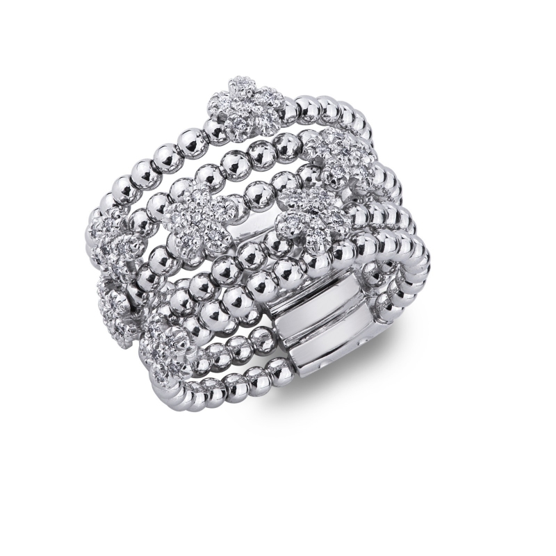 Bandring Weißgold mit Diamant-Blumen