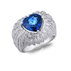 Herzring mit blauem Saphir und Diamanten Weißgold 750