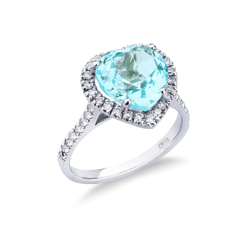 Aquamarin Herz Ring mit Diamanten Weißgold