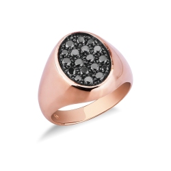 Roségold Damen Siegelring mit schwarzen Diamanten