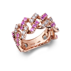 Roségold 18K Cuban Link Iced Out Ring rosa Saphiren Diamanten