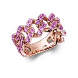 Cuban Link Ring Iced Out aus Roségold 18k mit rosa Saphiren