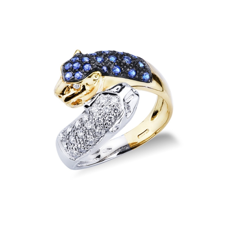 Panther Ring Weißgold Gelbgold mit Diamanten und Saphiren