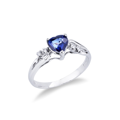 18K Weißgold Damenring mit Saphir und Diamanten 